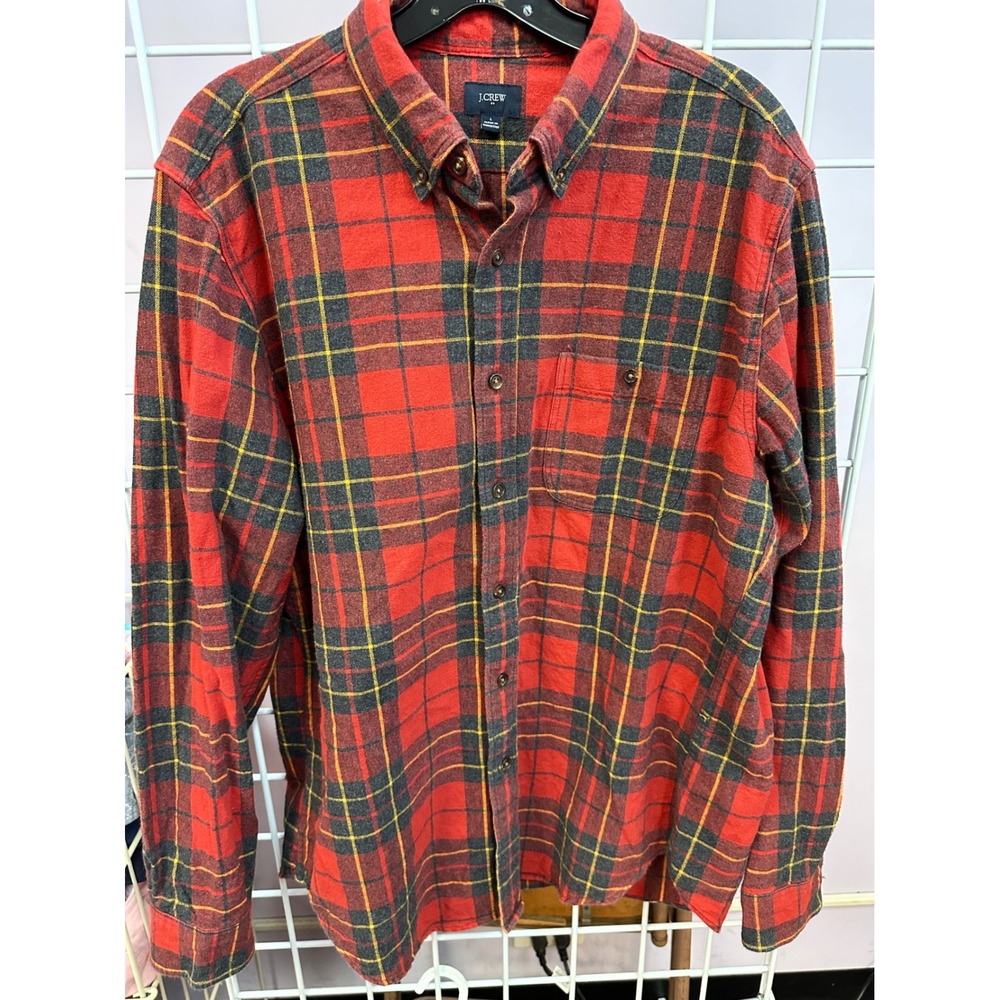 J.Crew Flannel Shirt Plaid Button Up Long‎ Sleeve with Elbow Patches L